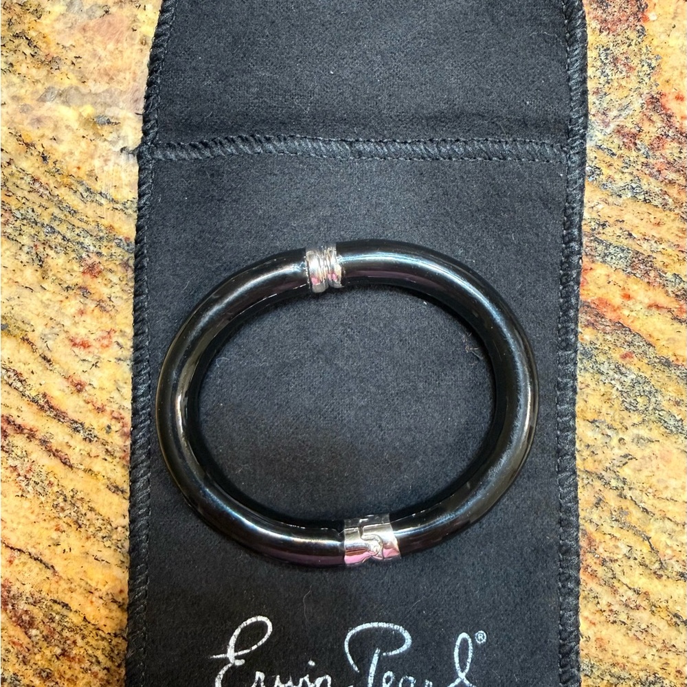 Erwin Pearl Black Bangle Bracelet Silver Plated NWOT - Picture 2 of 4